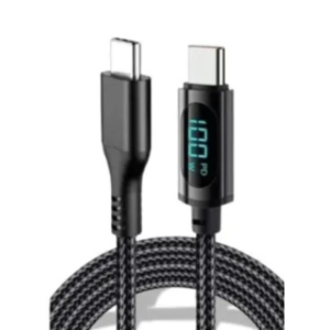 C-USB025 - CABLE MALLADO TIPO C A C 100W - 20V - 5A - 480MBPS C/INDICADOR DIGITAL DE VOLTAJE Y AMPERAJE 1.00 MTS